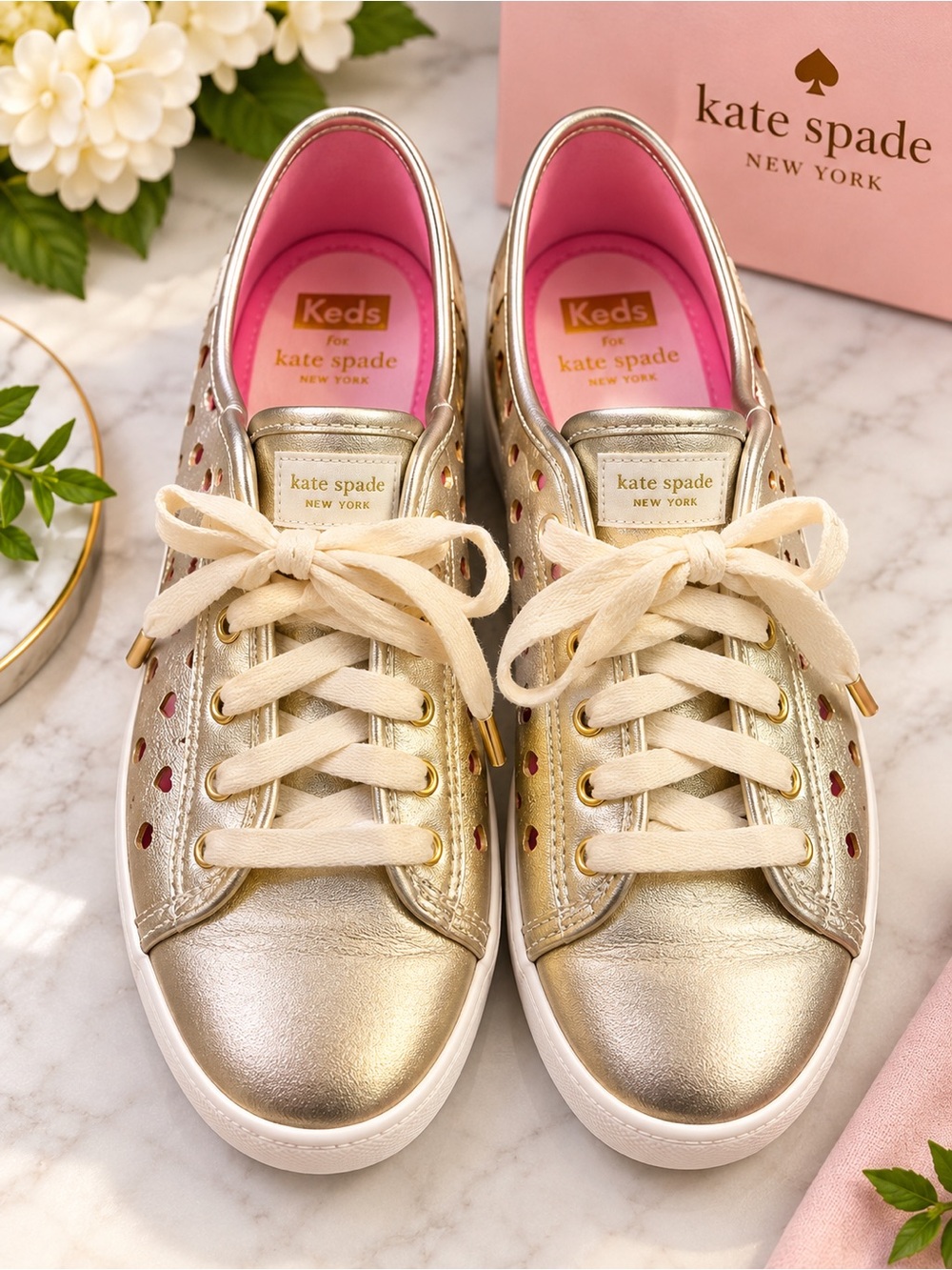 Keds + kate spade New York Kickstart Heart Cut-out Sneakers Metallic Gold